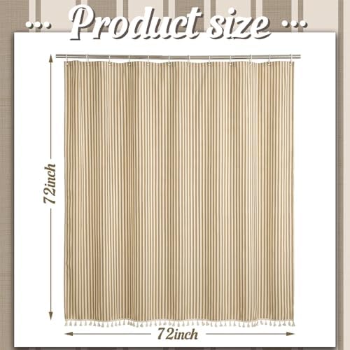 HunnmingRe Taupe Farmhouse Striped Shower Curtain Tasseled 72x72 Inch