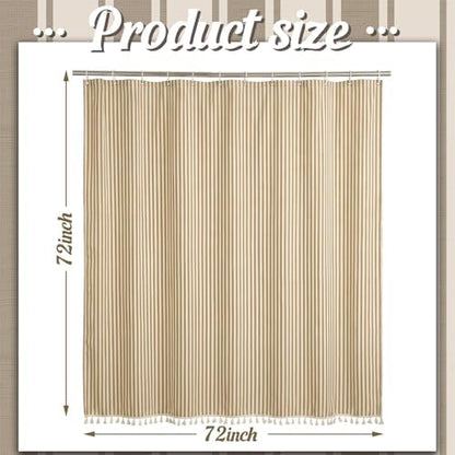 HunnmingRe Taupe Farmhouse Striped Shower Curtain Tasseled 72x72 Inch