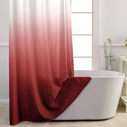 No Hook Shower Curtain and Liner Set for Bathroom, Ombre Red, 71" x 74"