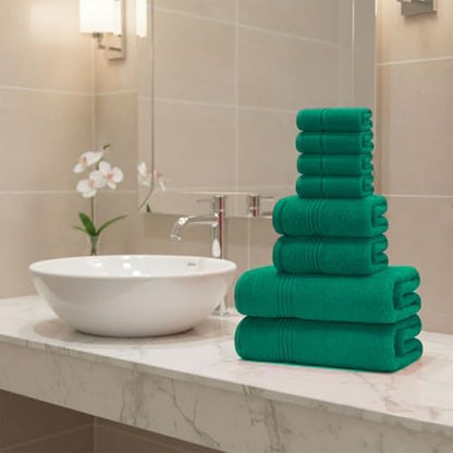 8 Piece Bath Towels for Bathroom - 100% Cotton, Soft Absorbent Bathroom Towels Set - 2 Extra Large Bath Towels, 2 Hand Towels & 4 Washcloths - Hotel Spa Thick Plush Towel, Kelly Green