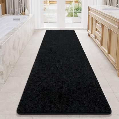 LOCHAS Luxury Bathroom Rug Shaggy Bath Mat 24 x 80 Inch, Black