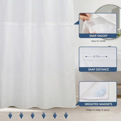 No Hook Shower Curtain with Snap-in Liner 71x74 Inch