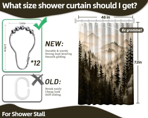 Dark Brown Forest Stall Shower Curtain, 48X72 in Narrow Small, Mountain