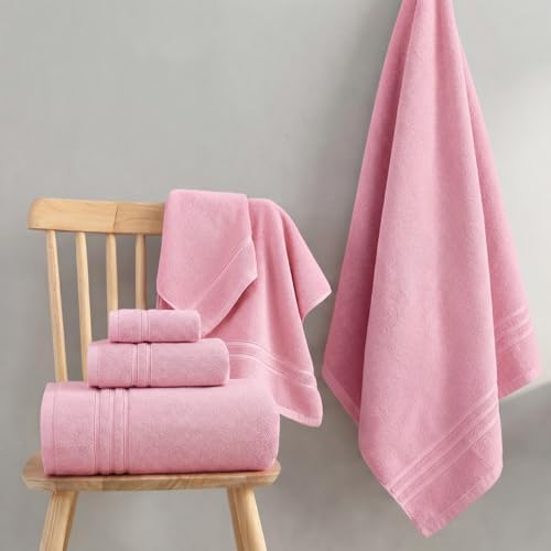 REDKISS Pink Towels Set 6 Piece Cotton Towel Sets with 2 Bath Towels, 2 Hand, 2 Washcloths, 650GSM Hotel Quality, Soft, Highly Absorbent Towels for Bathroom Gym, Ideal Everyday Use