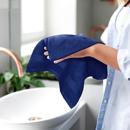 GLAMBURG Ultra Soft 6-Piece Hand Towel Set 16x28-100% Ringspun Cotton - Durable & Highly Absorbent Hand Towels - Ideal for use in Bathroom, Kitchen, Gym, Spa & General Cleaning - Navy Blue
