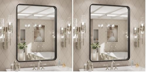 LOAAO 24X32 Inch Black Metal Framed Bathroom Mirror (Pack of 2)