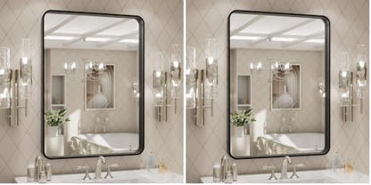 LOAAO 24X32 Inch Black Metal Framed Bathroom Mirror (Pack of 2)