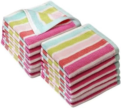 ORIGINAL KIDS Wash Cloth - 100% Cotton Set of 12 Washcloths - Pink Multi