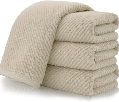 VOOVA & MOVAS Hand Towels 4PC, 100% Cotton, 18x28 in, Tan Taupe