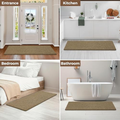 Bcoimo Bath Rug Mat,60x24 Chenille Non Slip Tan Long Bathroom Runner Rugs
