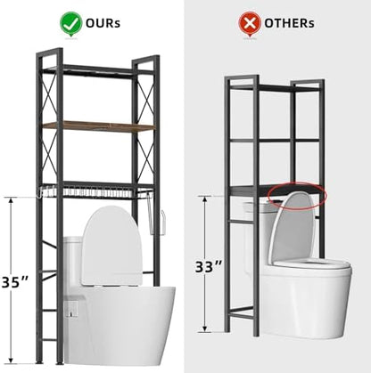 Kalrin Over The Toilet Storage with X Shape Side Guardrail, 3-Tier Over Toilet Storage Rack with Drain Basket, Freestanding Bathroom Organizer for Balcony Laundry, Vintage Brown