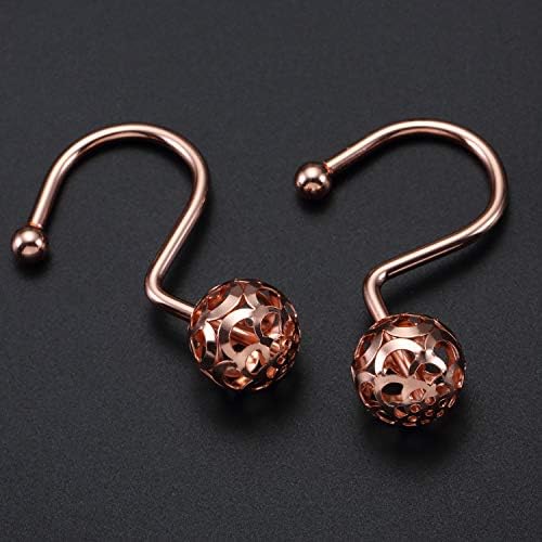 CHICTIE Rose Gold Shower Curtain Hooks Rings,Set of 12 Decorative Shower Curtain Hooks,Metal Rustproof Shower Rings for Bathroom