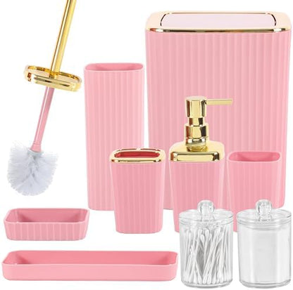 9 PCS Pink Bathroom Accessories Set with Trash Can Bathroom Accessory