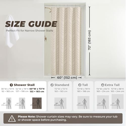 Beige Boho Fabric Shower Curtain 60 x 72 Inches
