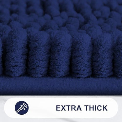 Grandaily Chenille Striped Toilet Rugs U-Shaped 24x20, Extra Soft and Absorbent Bathroom Rugs, Non-Slip Plush Shaggy Bath Rug, Machine Washable Contour Bath Mats for Toilet Base, Navy