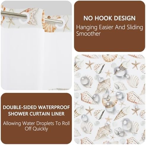 No Hook Shower Curtain with Snap in Liner 71x74 Inch