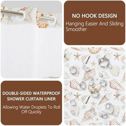 No Hook Shower Curtain with Snap in Liner 71x74 Inch