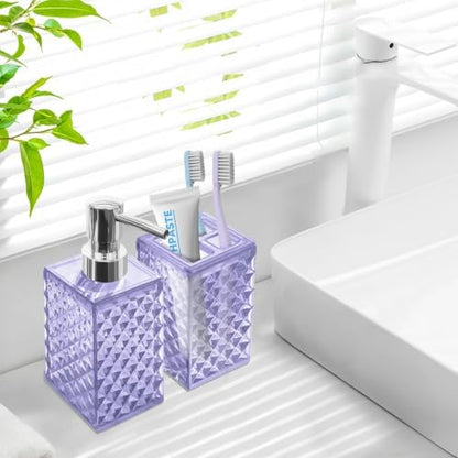 2 PCS Bathroom Accessory Set, Purple Soap Dispenser and Toothbrush Holder