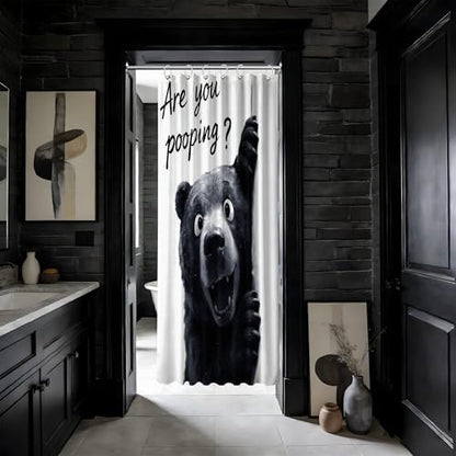 Small Stall Shower Curtain Rv Funny Black Bear, 36 x 72 Inchs
