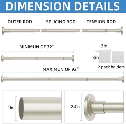 CorkLatta Nickel Adjustable Shower Curtain Rod 32 to 92 inch with 2 Holders