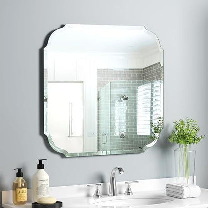 Silver Wall Mirror-Beveled Edge Frameless Mirror for Bathroom, Vanity, Bedroom, Rectangle Mirror（24X24inch）