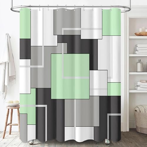 BTTN 72 x 96 Long Geometric Waterproof Fabric Shower Curtain, Mint Green