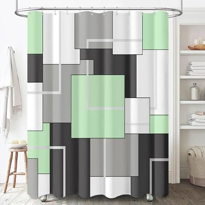 BTTN 72 x 96 Long Geometric Waterproof Fabric Shower Curtain, Mint Green