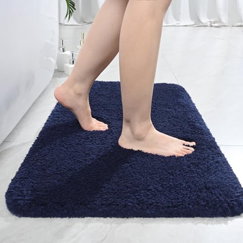 LOCHAS Bathroom Rugs 36x24 Inch, Microfiber Bath Rug Non Slip, Navy