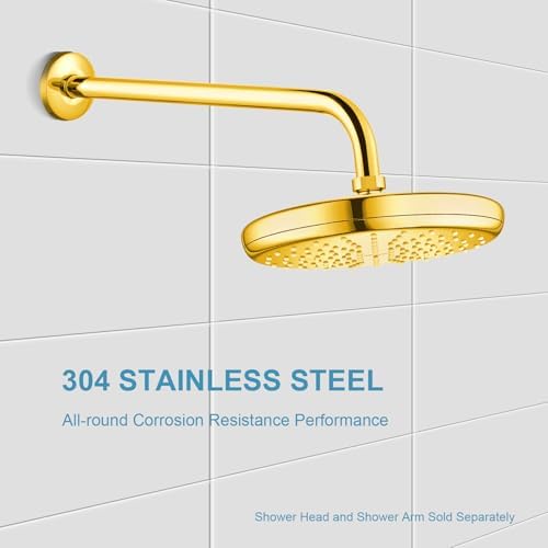 OFFO Shower Arm with Flange, 16 in Bright Gold Wall Mount Replacement Angle Shower Head Arm Wall-Mounted For Fixed Shower Head & Handheld Showerhead