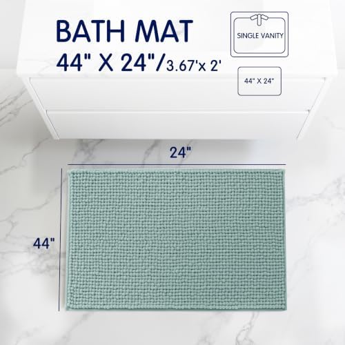 SUBRTEX Bathroom Rugs, 24" x 44" Chenille Bath Rug Soft Short Plush Bath Mat Soft Shower Mat Water Absorbent Shower Mat Quick Dry Machine Washable, Light Green