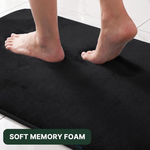 H.VERSAILTEX Bath Mat Memory Foam Set Bathroom Rug Set Flannel Velvety Extra Soft and Absorbent Non Slip Rugs for Bathroom/Bedroom Washable(47"x 17" + 17"x 24" + 20"x 24"U-Shaped, Black)