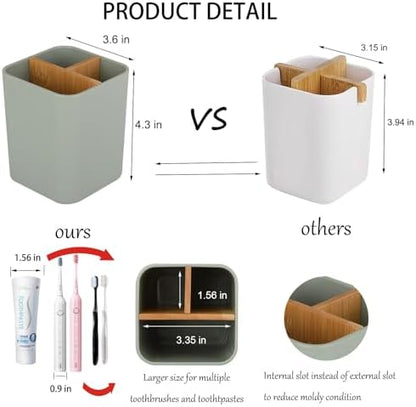 Bamboo Toothbrush Holder for Bathrooms Toothpaste Organizer - Green