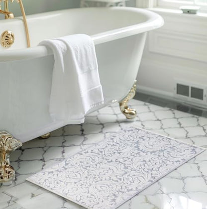 COTTON CRAFT Bath Tub Mat - 2 Pack Sculpted Jacquard Bathroom Mat - Blue
