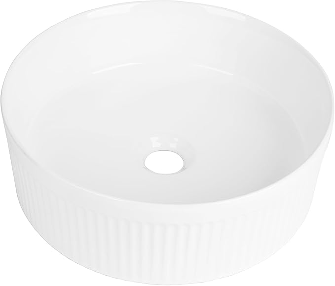 Round Vessel Sink 14 Inch Above Counter - White Ceramic Countertop Bathroom Sink, 14" x 14" Modern Vanity Art Basin Porcelain Hand Wash Basin