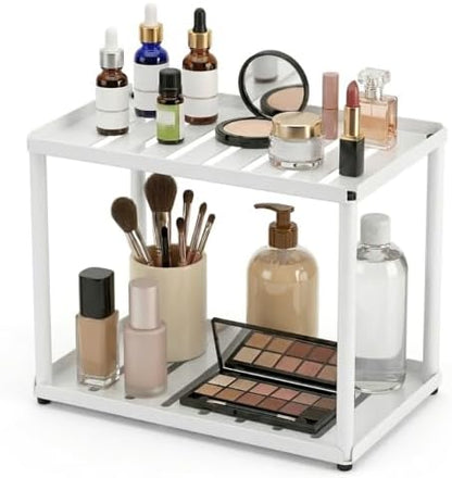 2 Tier Bathroom Counter Organizer, Rectangular Vanity Organizer Shelf, Skincare and Makeup Countertop Storage Rack for Kitchen, Bathroom, Bedroom,White