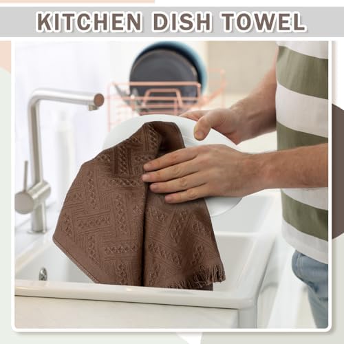 HunnmingRe 4 Pack Boho Hand Towel for Kitchen,Beige, Gray, Curry, Pink