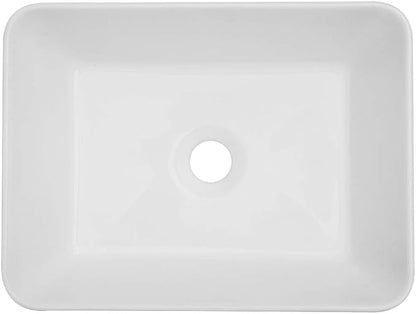 Vessel Sink Rectangular - 16"x12" Modern White Bathroom Sink Rectangle Above Counter Porcelain Ceramic Vessel Vanity Sink Art Basin
