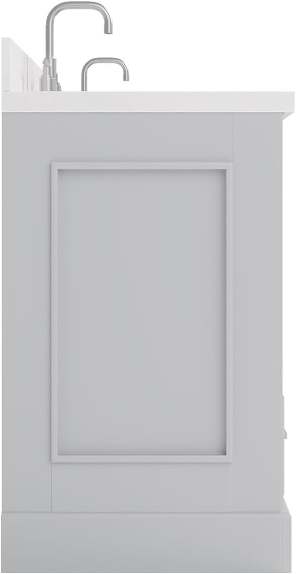 ARIEL Stafford 84-inch Bathroom Vanity with Sink,Solid Wood, 1.5in Carrara White Quartz Countertop & Backsplash, Double Rectangular Porcelain Sink, 4 Soft Closing Doors, 5 Dovetail Drawers, Grey