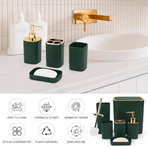6PCS Bathroom Accessories Set, Dark Green Bathroom Set for Boho Decor