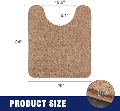 TECHMILLY U Shaped Super Soft Shaggy Bathroom Rugs, Absorbent Thick Non Slip Microfiber Toilet Rugs, Quick Dry Machine Washable Bath Mat for Bathroom Floor, Bathtub and Shower 24"x20"