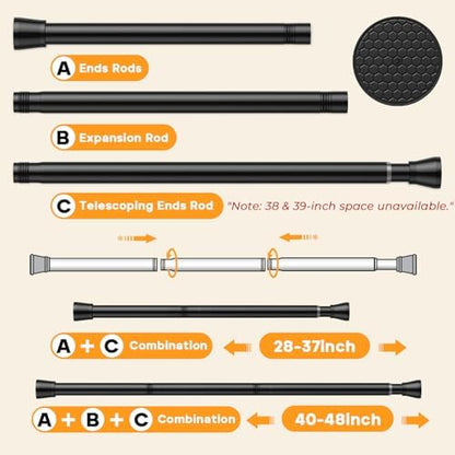 Tension Rods for Windows 28 to 48 Inch - Black