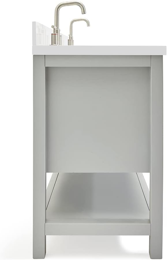 ARIEL Magnolia 72-inch Bathroom Vanity with Sink,Solid Wood, 1.5-inch Pure White Quartz Countertop & Backsplash, Double Oval Porcelain Sink, 4 Soft Closing Doors, 3 Dovetail Drawers, Grey