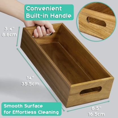 ALELION 14 Inch Acacia Wood Bathroom Storage Basket with Handles, Toilet Paper Basket for Back of Toilet Tank Top, Wooden Organizer Tray for Bathroom Countertop, Vanity, Kitchen, Pantry, Laundry Room