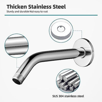 Cobbe Shower Arm with Flange and Teflon Tape, 6-Inches Wall Mounted Shower Pipe Arm 304 Stainless Steel Extension for Fixed Shower Head, Chrome
