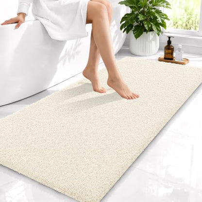 OLANLY Microfiber Bathroom Runner Rugs 47x24, Ultra Soft Bath Mat, White