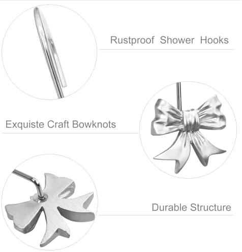 CHICTIE Decorative Shower Curtain Hooks, Bow Knot Shower Curtain Rings Hooks for Bathroom Baby Kids Room Rustproof Shower Hooks (Silver)