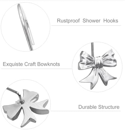 CHICTIE Decorative Shower Curtain Hooks, Bow Knot Shower Curtain Rings Hooks for Bathroom Baby Kids Room Rustproof Shower Hooks (Silver)