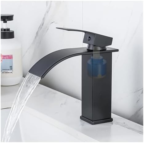 Elegant Black Waterfall Bathroom Faucet - High Arc Brushed Gold Mixer Tap, Easy Installation, Stylish Grey Vanity Sink Waterfall Faucet for Modern Bathrooms