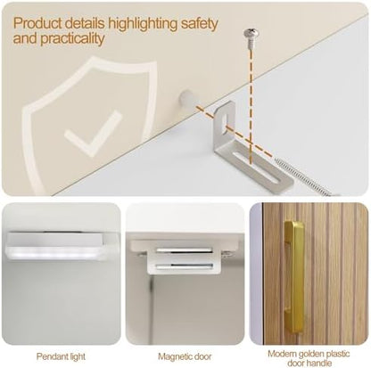 Bathroom Storage Cabinet, Tall Narrow Storage Cabinet with USB Light, White