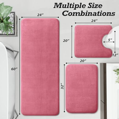 HUXMEYSON Bathroom Rugs Sets 3 Piece, Non-Slip & Quick Dry Bath Mat Set, Ultra Soft Velvet Bath Rugs for Bathroom, Toilet and Shower Floor, Pink